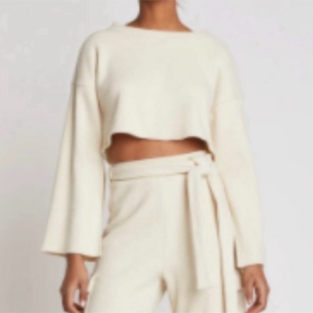 Choosy Cream Elsa Cropped Rib Knit Bell Sleeve Sweater Top Multiple Sizes